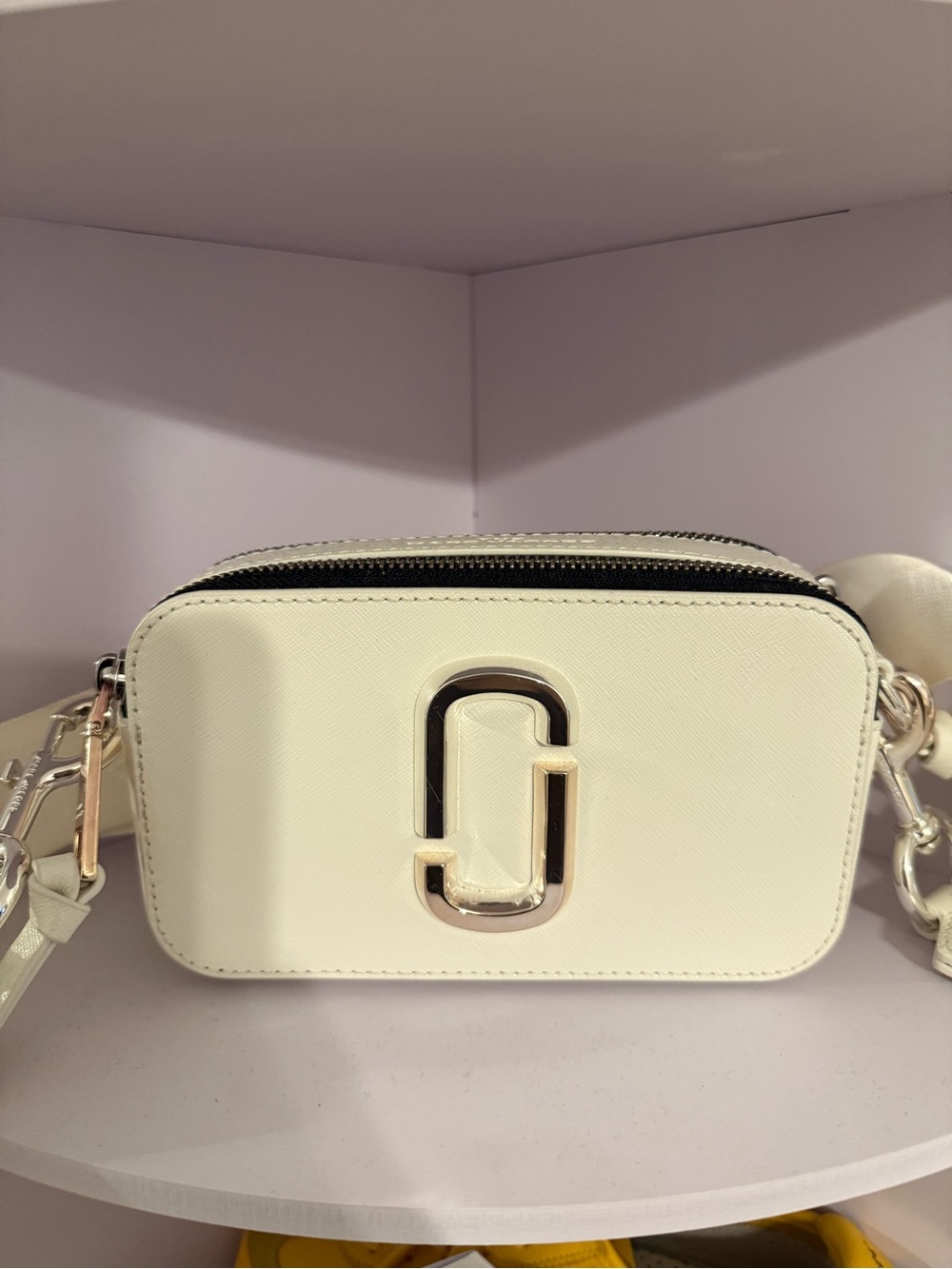 Marc Jacobs Cream Crossbody Camera Bag with Gold Accent